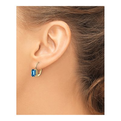14K Yellow Gold Swiss Blue Topaz Emerald-Cut Leverback Earrings – view 4