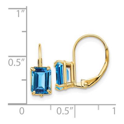 14K Yellow Gold Swiss Blue Topaz Emerald-Cut Leverback Earrings – view 5