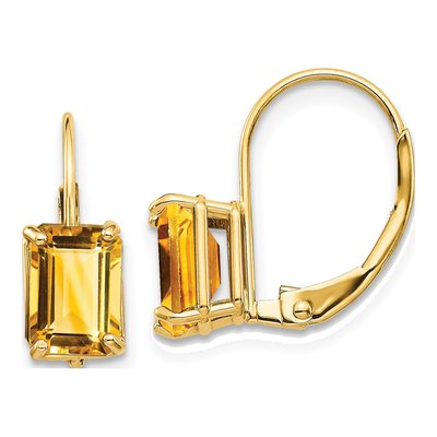 14K Yellow Gold Citrine Leverback Earrings