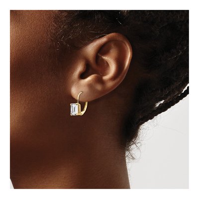 14K Yellow Gold CZ Emerald-Cut Leverback Earrings – view 4
