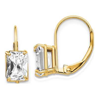 14K Yellow Gold CZ Emerald-Cut Leverback Earrings