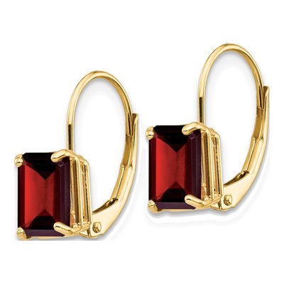 14K Yellow Gold Garnet Emerald-Cut Leverback Earrings – view 3