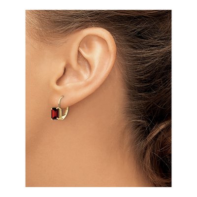 14K Yellow Gold Garnet Emerald-Cut Leverback Earrings – view 4