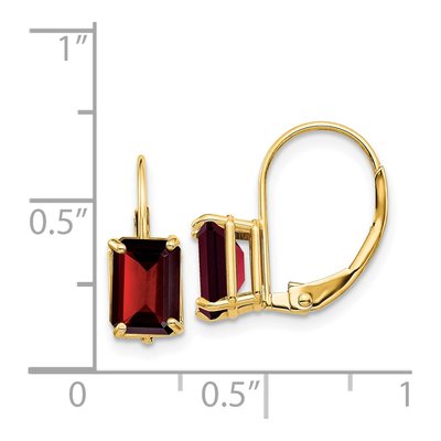 14K Yellow Gold Garnet Emerald-Cut Leverback Earrings – view 5