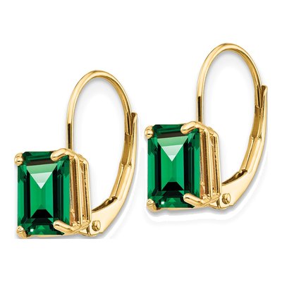 14K Yellow Gold Lab-Created Helenite Emerald-Cut Leverback Earrings – view 3