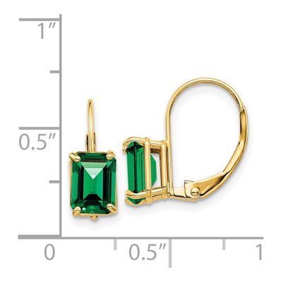 14K Yellow Gold Lab-Created Helenite Emerald-Cut Leverback Earrings – view 5