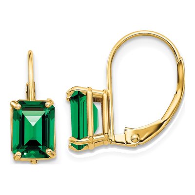 14K Yellow Gold Lab-Created Helenite Emerald-Cut Leverback Earrings