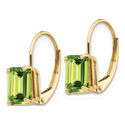 14K Yellow Gold Peridot Emerald-Cut Leverback Earrings – view 3