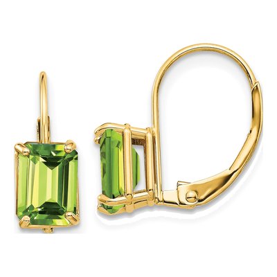14K Yellow Gold Peridot Emerald-Cut Leverback Earrings