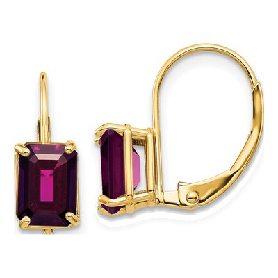 14K Yellow Gold Rhodolite Garnet Leverback Earrings