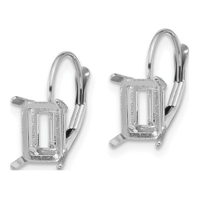 14K White Gold Emerald-Cut Leverback Earring Mounting – view 2