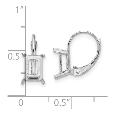 14K White Gold Emerald-Cut Leverback Earring Mounting – view 3