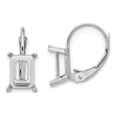 14K White Gold Emerald-Cut Leverback Earring Mounting