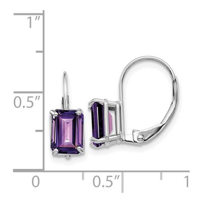 14K White Gold Amethyst Emerald-Cut Leverback Earrings – view 3