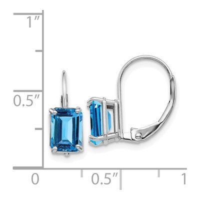 14K White Gold Swiss Blue Topaz Emerald-Cut Leverback Earrings – view 3