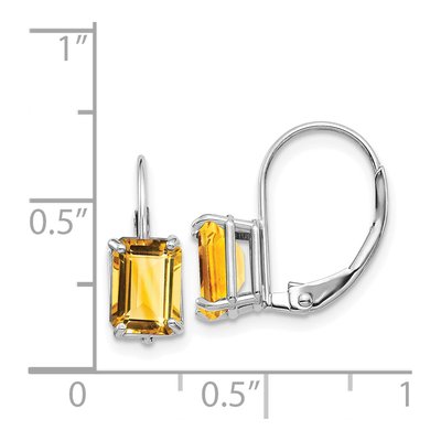 14K White Gold Citrine Emerald-Cut Leverback Earrings – view 2
