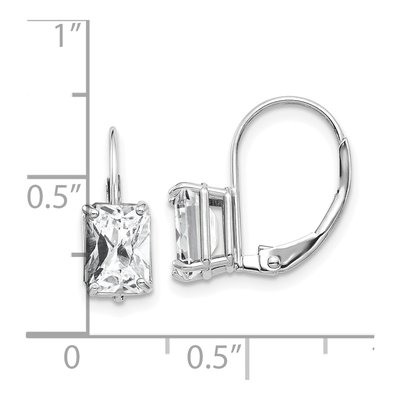 14K White Gold CZ Emerald-Cut Leverback Earrings – view 2