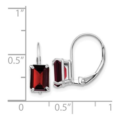 14K White Gold Garnet Emerald-Cut Leverback Earrings – view 2