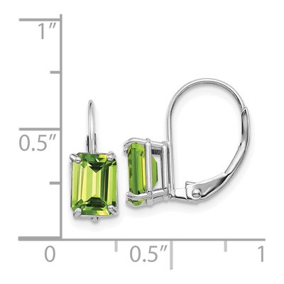 14K White Gold Peridot Emerald-Cut Leverback Earrings – view 2