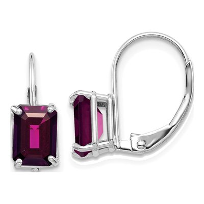 14K White Gold Rhodolite Garnet Leverback Earrings