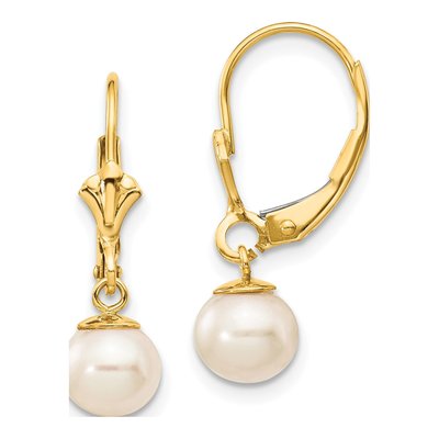 14K Yellow Gold Freshwater Cultured Pearl Leverback Earrings