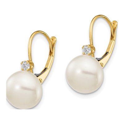 14K Yellow Gold 1/10 ct tw Freshwater Cultured Pearl & Diamond Leverback Earrings – view 2