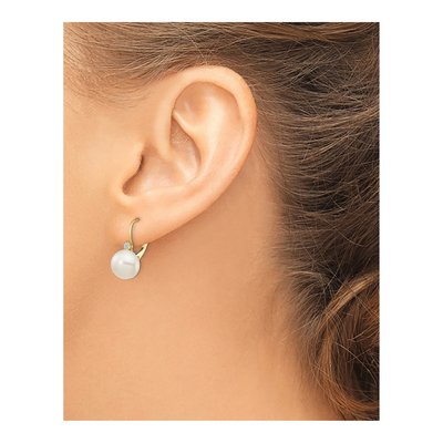14K Yellow Gold 1/10 ct tw Freshwater Cultured Pearl & Diamond Leverback Earrings – view 3