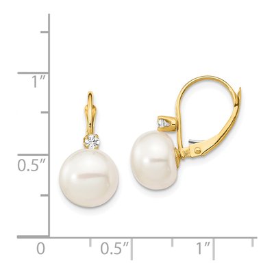 14K Yellow Gold 1/10 ct tw Freshwater Cultured Pearl & Diamond Leverback Earrings – view 4