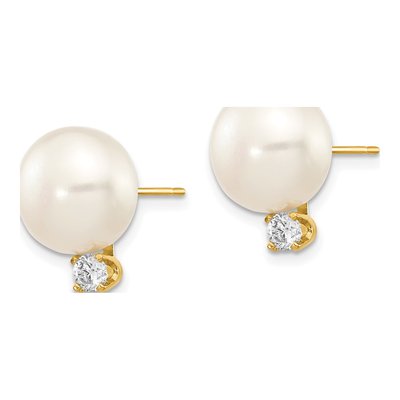 14K Yellow Gold 1/5 ct tw Round Freshwater Cultured Pearl & Diamond Button Stud Earrings – view 2