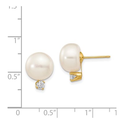 14K Yellow Gold 1/5 ct tw Round Freshwater Cultured Pearl & Diamond Button Stud Earrings – view 4