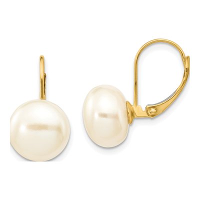 14K Yellow Gold Freshwater Cultured Pearl Leverback Earrings