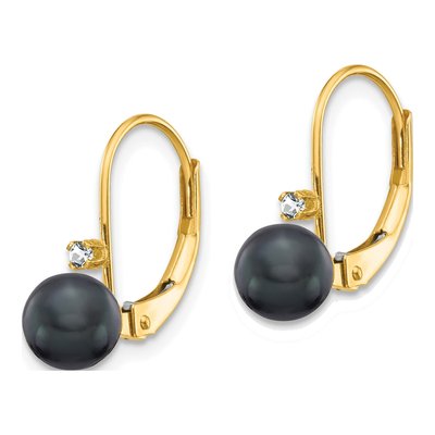 14K Yellow Gold Black Freshwater Cultured Pearl & Diamond Leverback Earrings – view 2