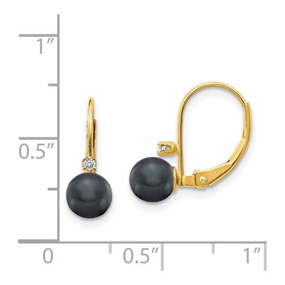 14K Yellow Gold Black Freshwater Cultured Pearl & Diamond Leverback Earrings – view 4