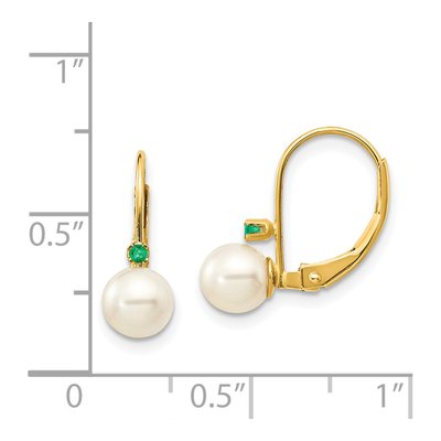 14K Yellow Gold Freshwater Cultured Pearl & Emerald Leverback Earrings – view 4