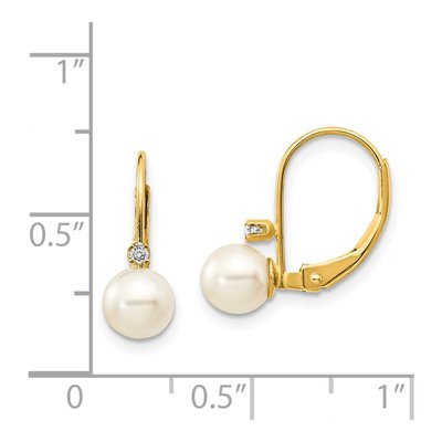 14K Yellow Gold Freshwater Cultured Pearl & Diamond Near-Round Leverback Earrings – view 4