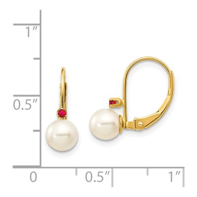 14K Yellow Gold Freshwater Cultured Pearl & Ruby Leverback Earrings – view 4