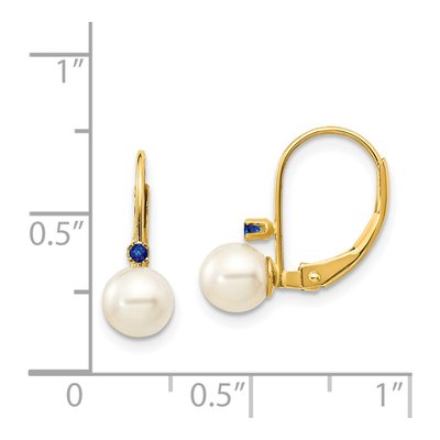 14K Yellow Gold Freshwater Cultured Pearl & Sapphire Leverback Earrings – view 4