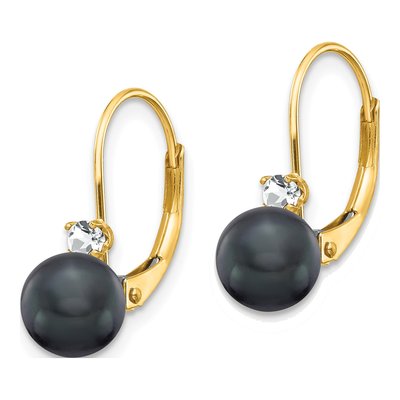 14K Yellow Gold 1/10 ct tw Black Freshwater Cultured Pearl & Diamond Leverback Earrings – view 2