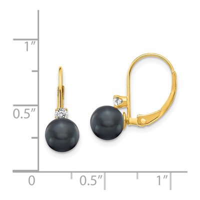 14K Yellow Gold 1/10 ct tw Black Freshwater Cultured Pearl & Diamond Leverback Earrings – view 4