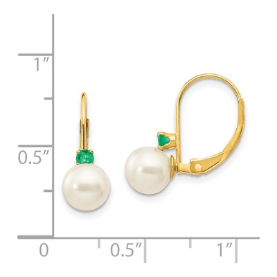 14K Yellow Gold Freshwater Cultured Pearl & Emerald Leverback Earrings – view 4