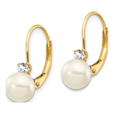 14K Yellow Gold 1/10 ct tw Freshwater Cultured Pearl & Diamond Leverback Earrings – view 2