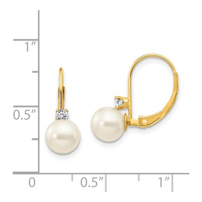 14K Yellow Gold 1/10 ct tw Freshwater Cultured Pearl & Diamond Leverback Earrings – view 4
