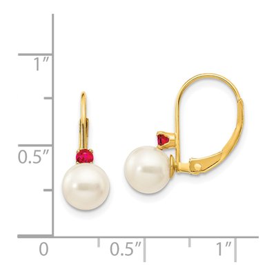 14K Yellow Gold Freshwater Cultured Pearl & Ruby Leverback Earrings – view 4