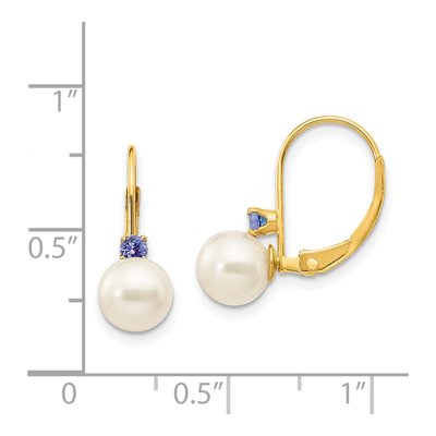14K Yellow Gold Freshwater Cultured Pearl & Tanzanite Leverback Earrings – view 4
