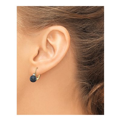 14K Yellow Gold 1/6 ct tw Black Freshwater Cultured Pearl & Diamond Leverback Earrings – view 3