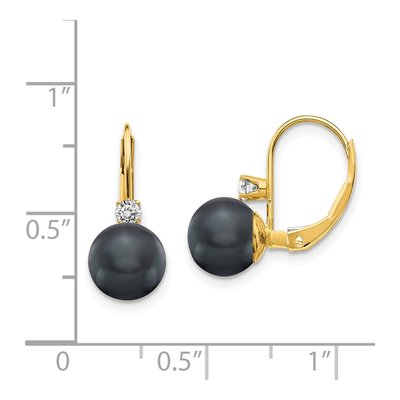 14K Yellow Gold 1/6 ct tw Black Freshwater Cultured Pearl & Diamond Leverback Earrings – view 4