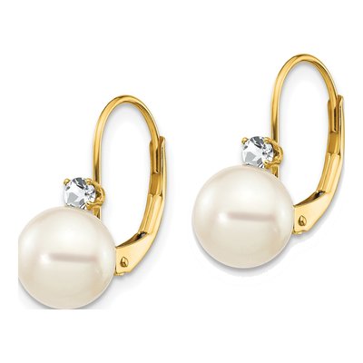 14K Yellow Gold 1/6 ct tw Freshwater Cultured Pearl & Diamond Leverback Earrings – view 2