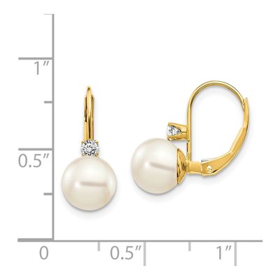 14K Yellow Gold 1/6 ct tw Freshwater Cultured Pearl & Diamond Leverback Earrings – view 4