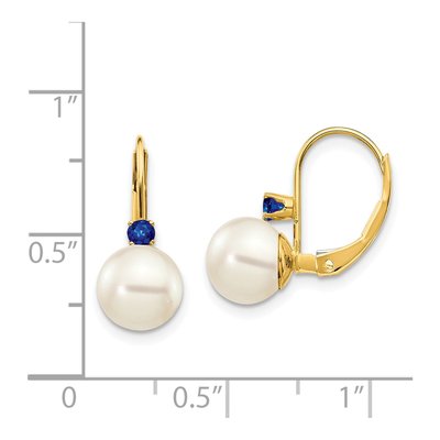 14K Yellow Gold Freshwater Cultured Pearl & Sapphire Leverback Earrings – view 4