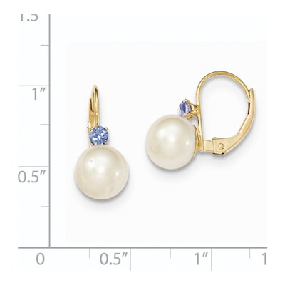 14K Yellow Gold Freshwater Cultured Pearl & Tanzanite Leverback Earrings – view 2